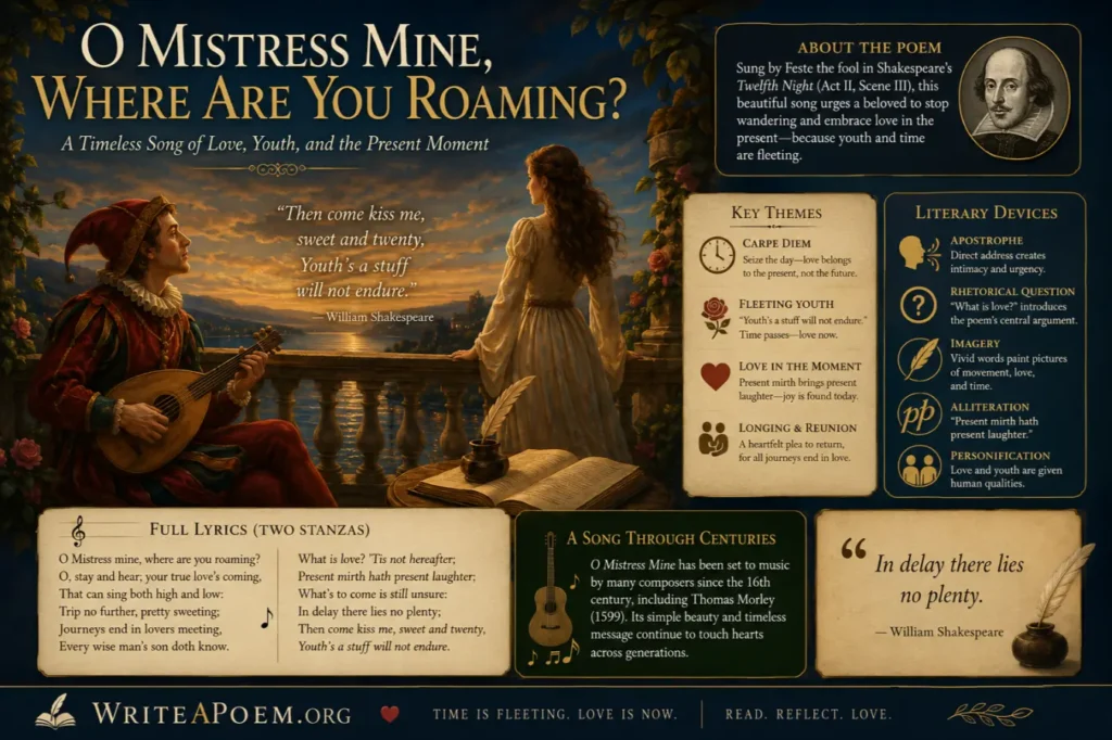 O Mistress Mine where are you roaming Shakespeare poem analysis Twelfth Night
